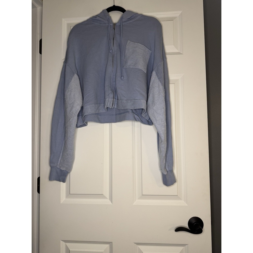 Aerie Cropped Zip Up Hoodie Sweatshirt Relaxed Fit Blue Xl